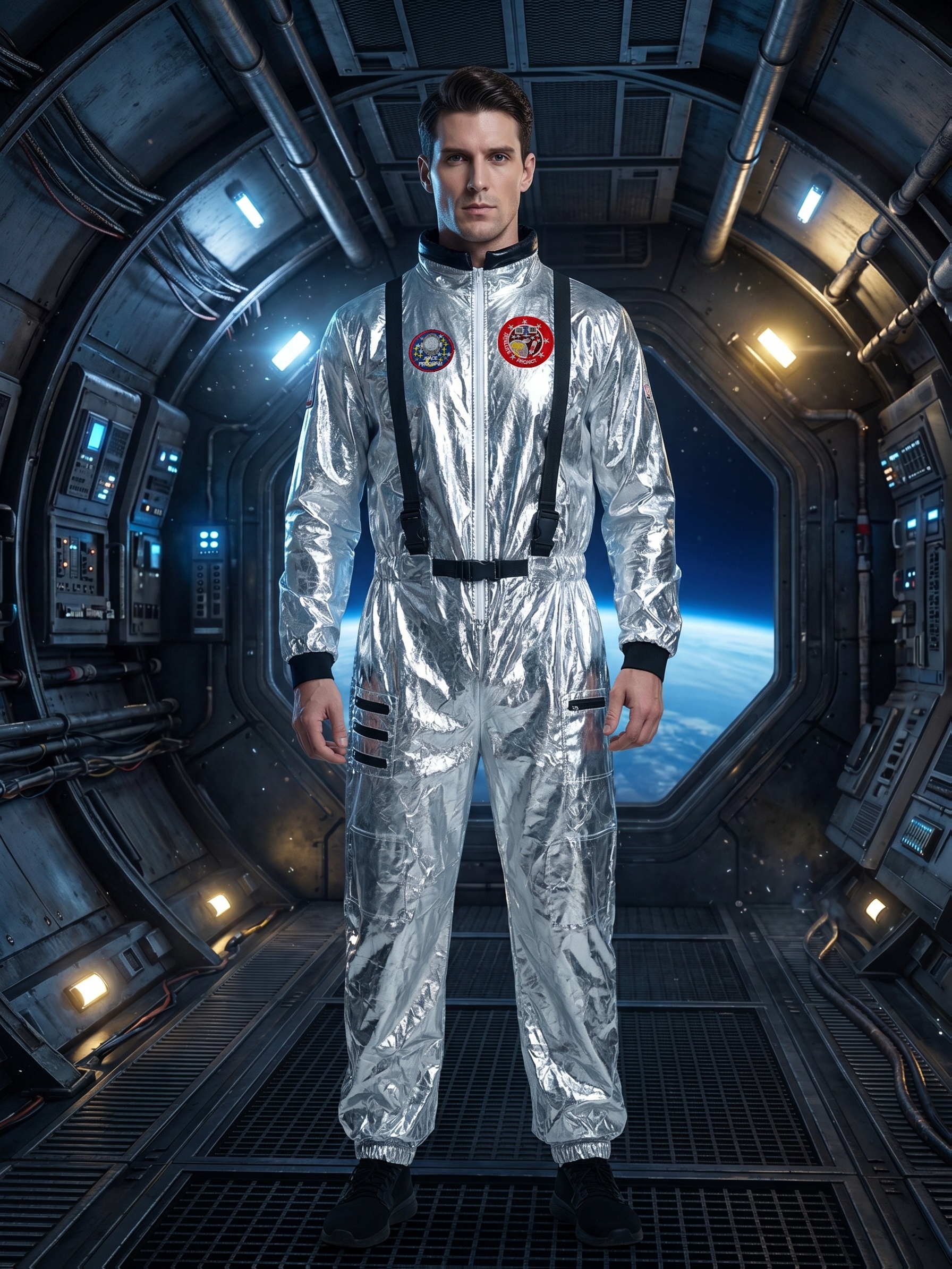 Men's Silvery Astronaut Spacesuit Costume, Cosplay